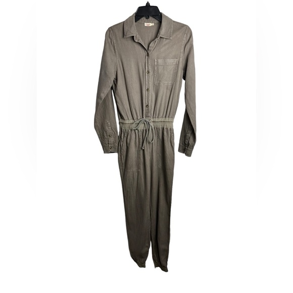 FAHERTY Arlie Day Jumpsuit in Surplus Green Gray Tencel Linen Blend XS - Picture 4 of 9